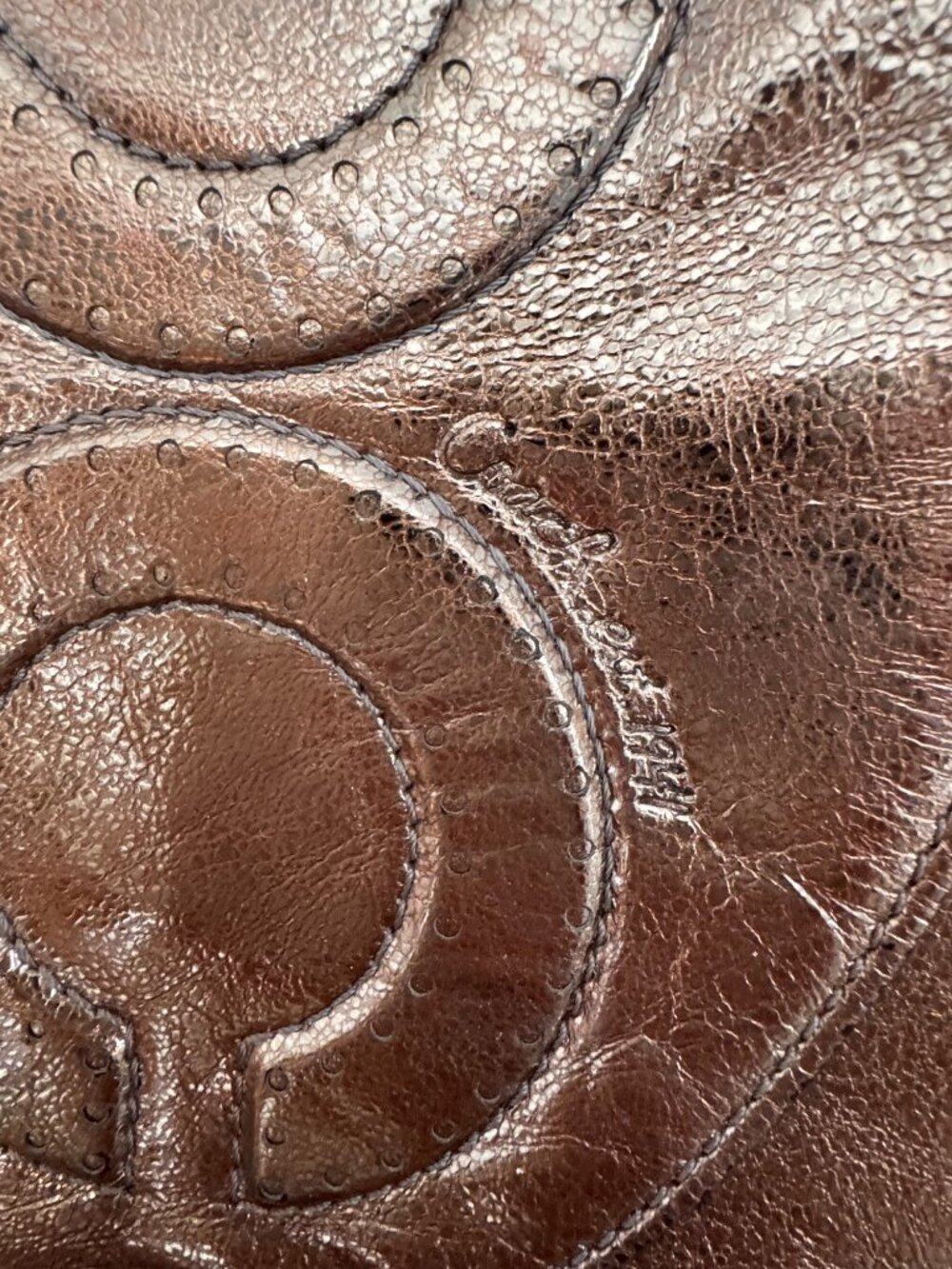 COACH Bag Op Art Julia Perry Metallic Gold Leather Laura Embossed Tote Purse - Picture 11 of 12